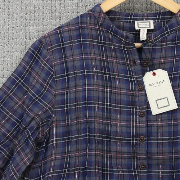 Mo:vint By Anthropologie Womens Small Multicolor Peplum Tunic Button Up Top NWT - Picture 3 of 9